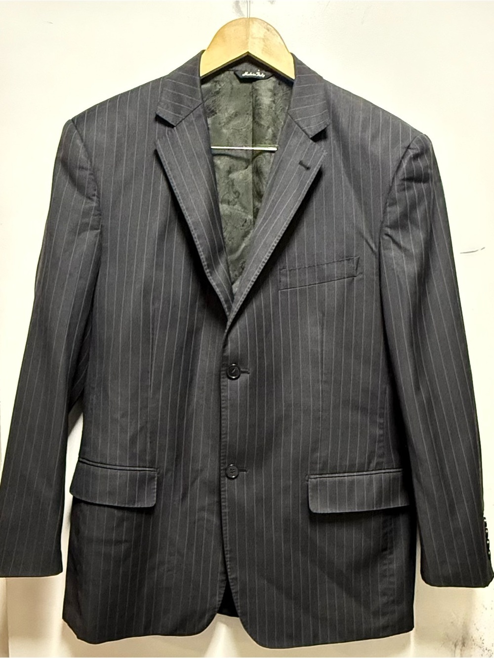 Men's Charcoal Pinstripe Two-Button Suit Jacket